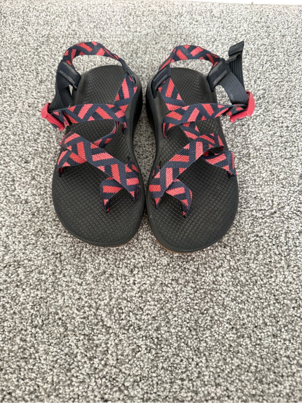 Chaco Black Sandals with Red Geometric Straps